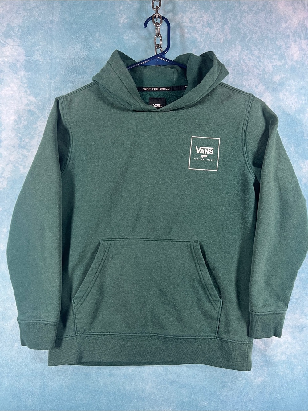 Y2K VTG Vans Men's Forest Green Crewneck Hoodie with Front Pocket